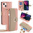 For iPhone 13 6.1 inch Case PU Leather Wallet Protective Cover with Crossbody Shoulder Strap - Pink - 1