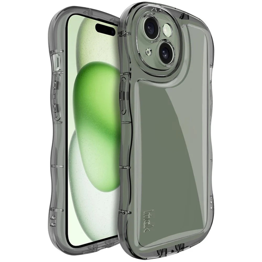 IMAK For iPhone 15 Case TPU Precise Cutouts Wavy Edges Mobile Phone Cover - Transparent Black - 1