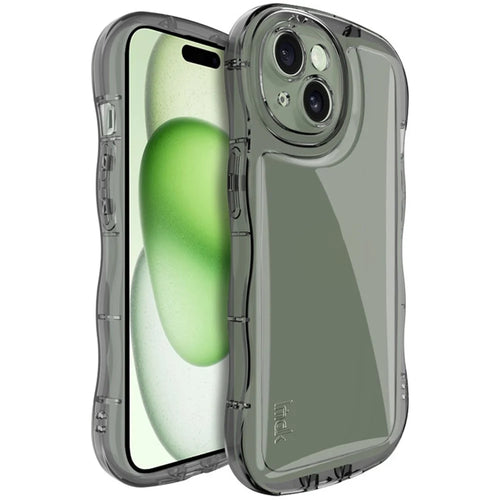 IMAK For iPhone 15 Case TPU Precise Cutouts Wavy Edges Mobile Phone Cover - Transparent Black - 1