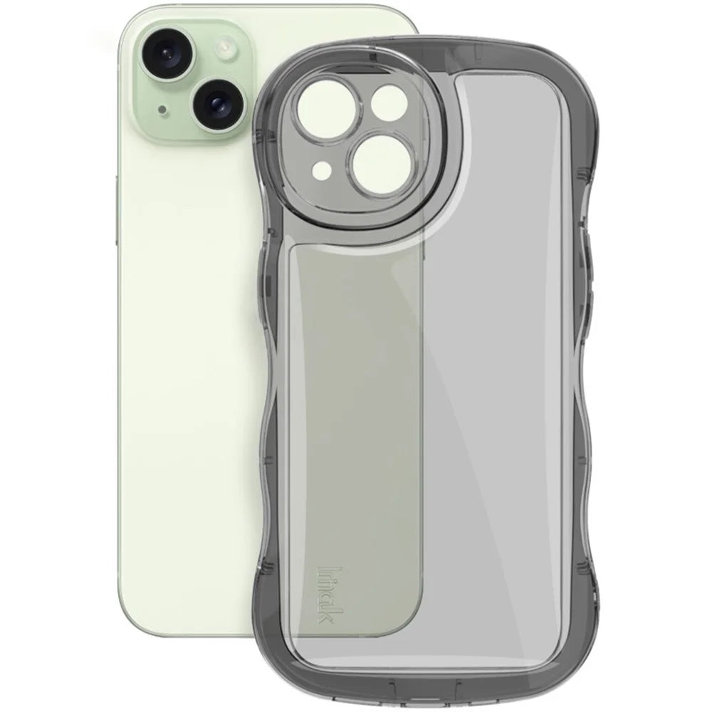 IMAK For iPhone 15 Case TPU Precise Cutouts Wavy Edges Mobile Phone Cover - Transparent Black - 2