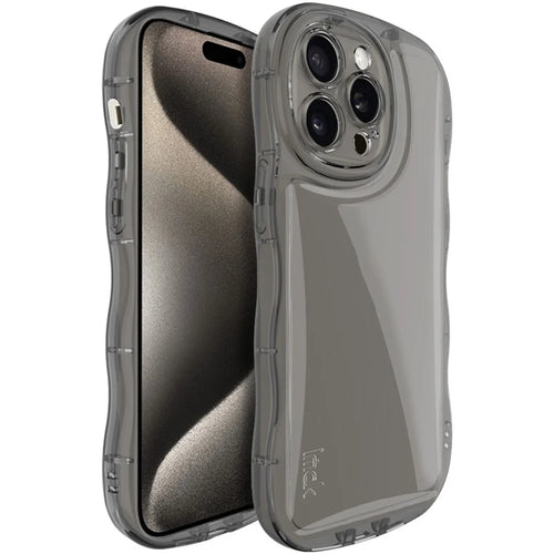 IMAK For iPhone 15 Pro Max Case Drop-proof TPU Curly Wave Frame Phone Protector - Transparent Black - 1