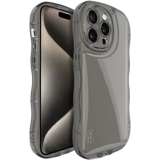 IMAK For iPhone 15 Pro Max Case Drop-proof TPU Curly Wave Frame Phone Protector - Transparent Black - 1