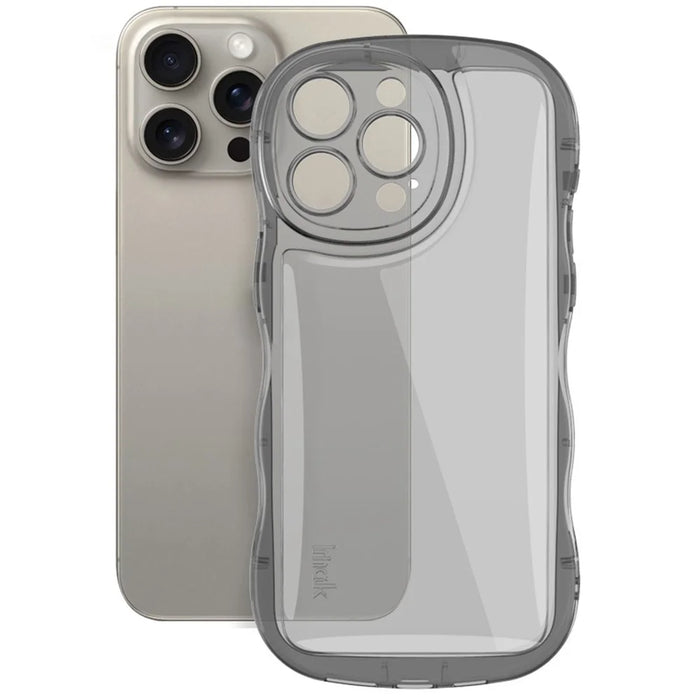 IMAK For iPhone 15 Pro Max Case Drop-proof TPU Curly Wave Frame Phone Protector - Transparent Black - 2