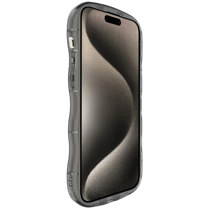 IMAK For iPhone 15 Pro Max Case Drop-proof TPU Curly Wave Frame Phone Protector - Transparent Black - 5