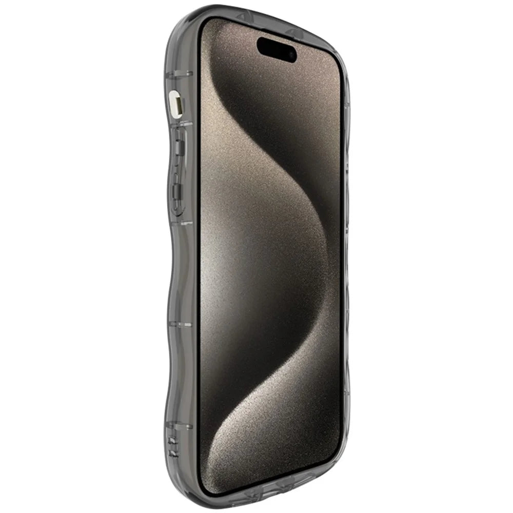 IMAK For iPhone 15 Pro TPU Case Waxy Edge Anti-Collision Phone Cover - Transparent Black - 5