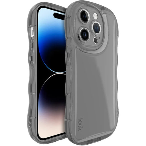 IMAK For iPhone 14 Pro TPU Phone Case Non-Slip Wavy Edge Design Cover - Transparent Black - 1