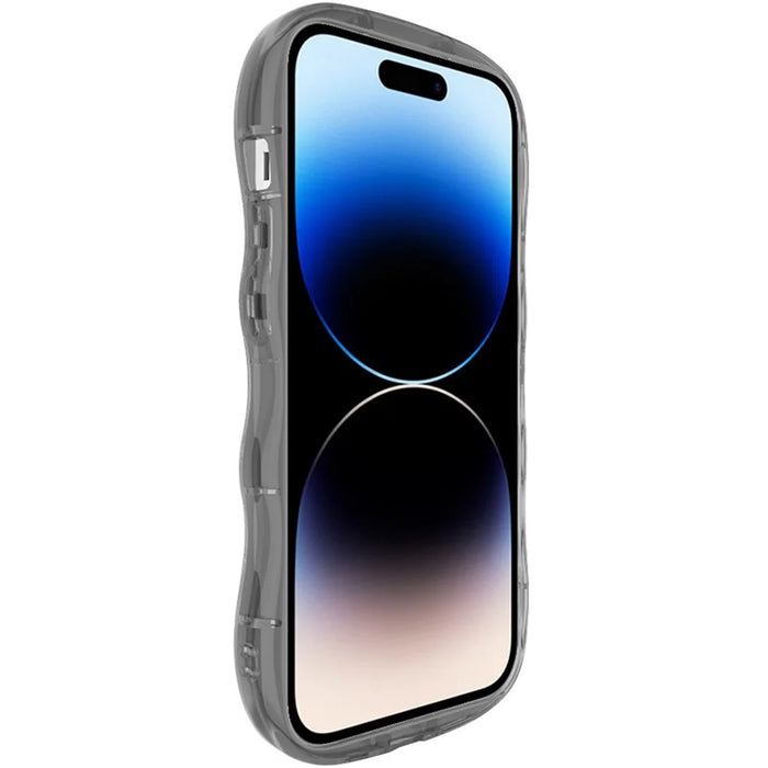 IMAK For iPhone 14 Pro TPU Phone Case Non-Slip Wavy Edge Design Cover - Transparent Black - 5