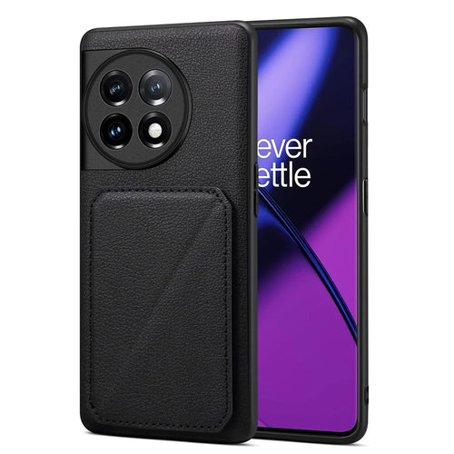 For OnePlus Ace 2 5G / 11R 5G Case with Card Holder PU Leather Kickstand Phone Back Cover - Black - 1
