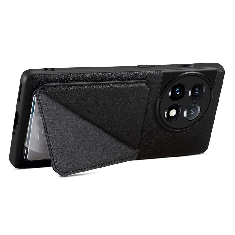 For OnePlus Ace 2 5G / 11R 5G Case with Card Holder PU Leather Kickstand Phone Back Cover - Black - 3