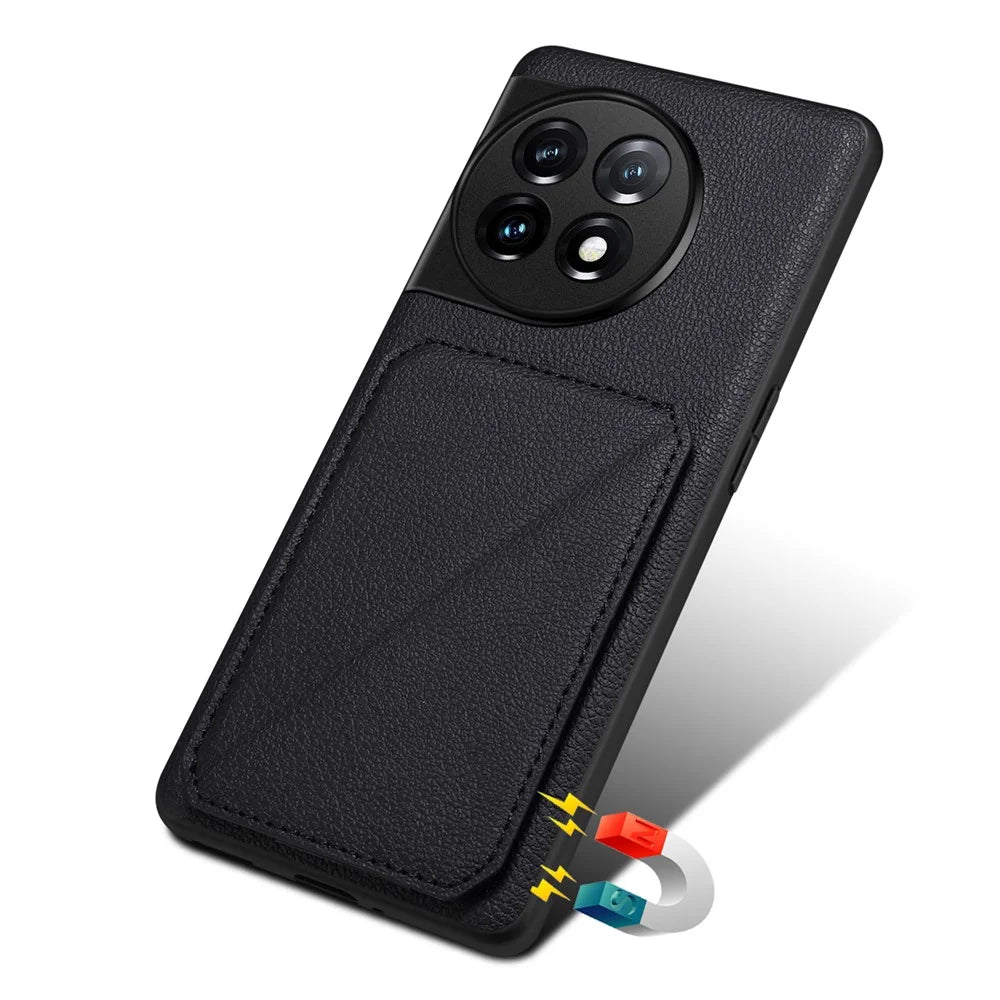 For OnePlus Ace 2 5G / 11R 5G Case with Card Holder PU Leather Kickstand Phone Back Cover - Black - 5
