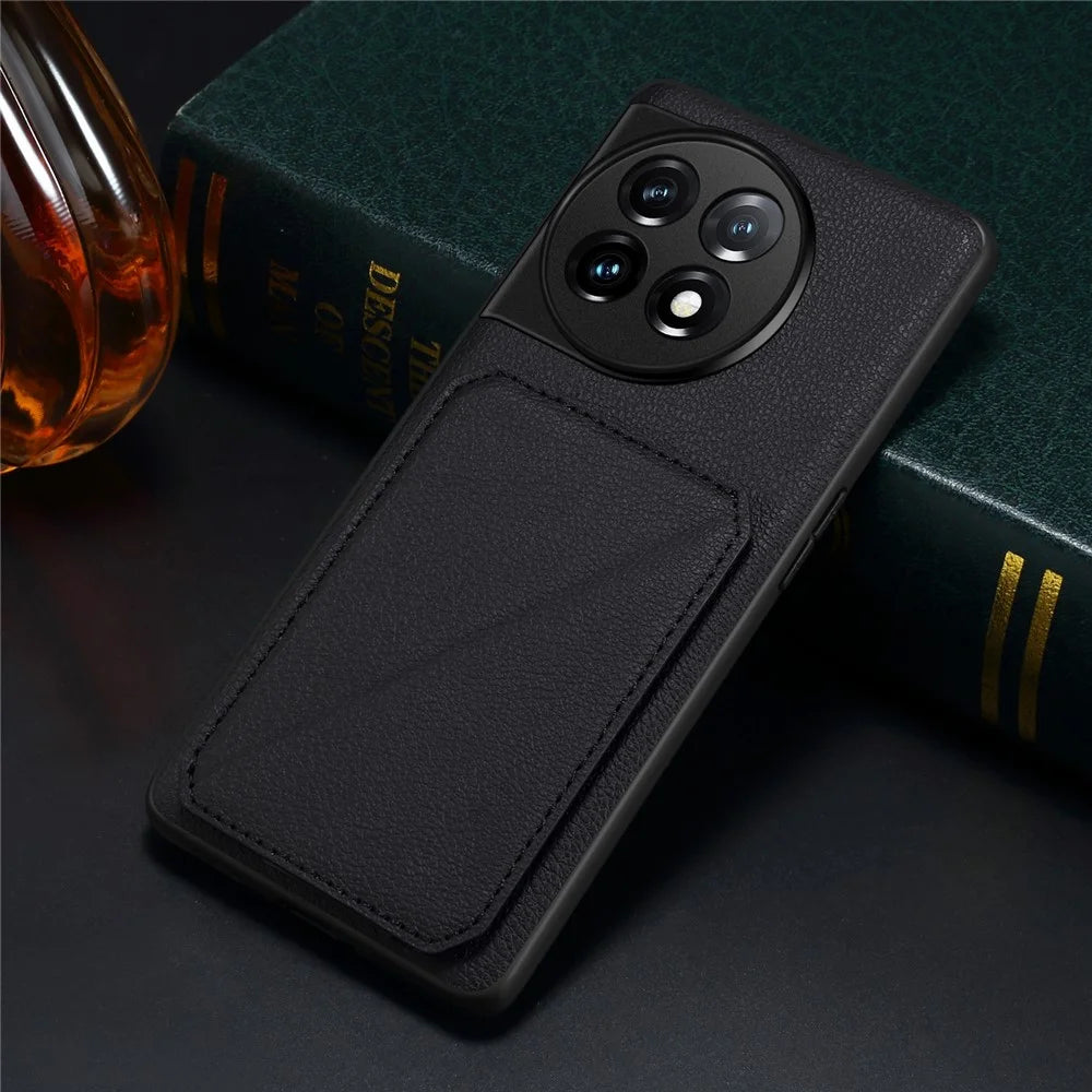 For OnePlus Ace 2 5G / 11R 5G Case with Card Holder PU Leather Kickstand Phone Back Cover - Black - 6