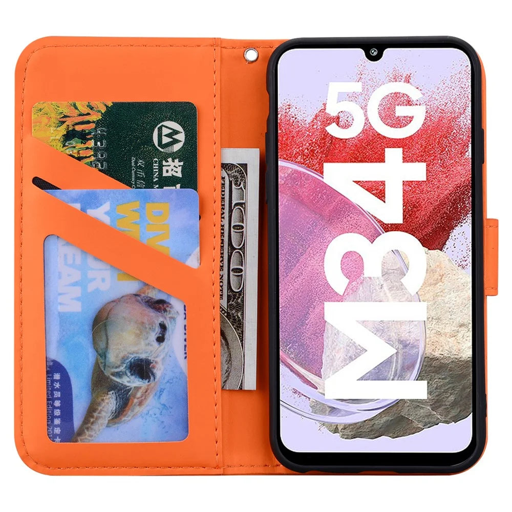 For Samsung Galaxy M34 5G / F34 5G Cartoon Animal Pattern Wallet Leather Cover Cell Phone Cases - Orange - 2