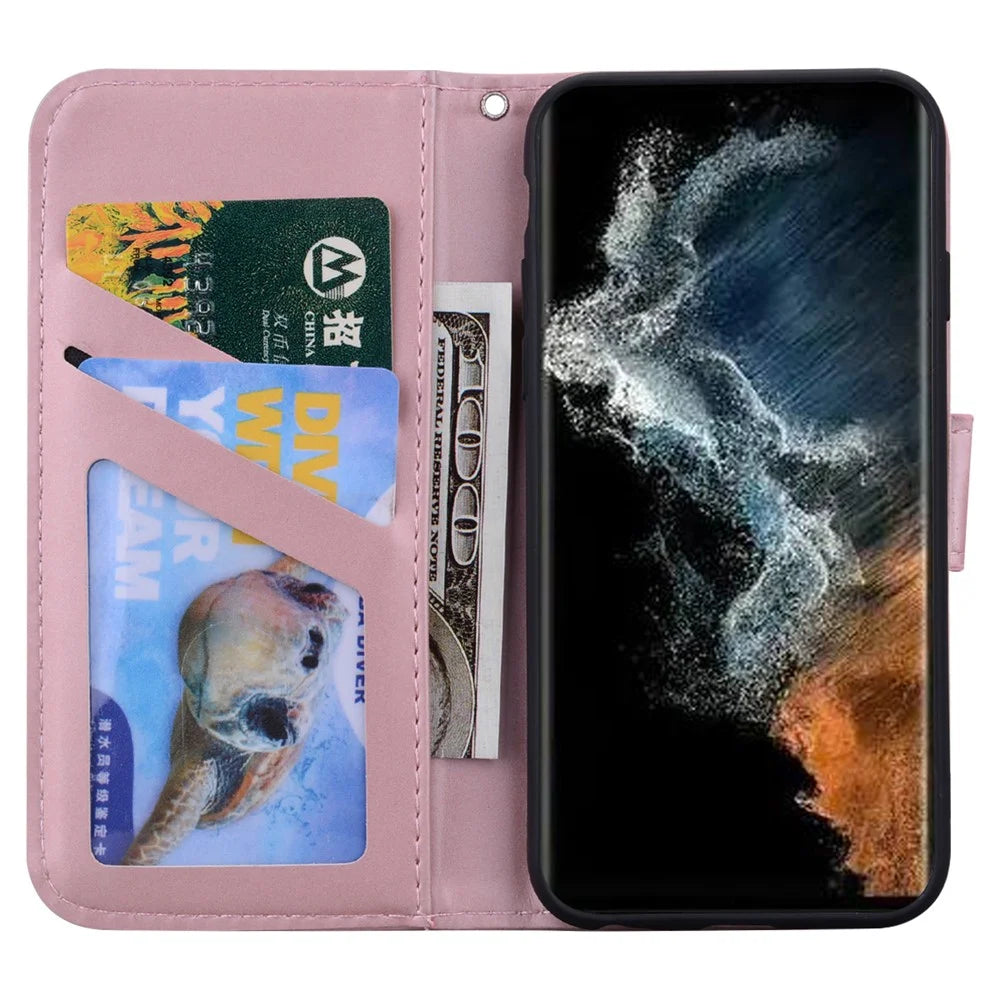 For Samsung Galaxy S23 Ultra Cover Cartoon Animal Pattern PU Leather Cell Phone Cases with Strap - Pink - 2