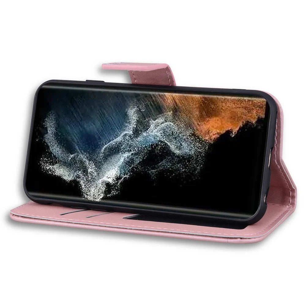 For Samsung Galaxy S23 Ultra Cover Cartoon Animal Pattern PU Leather Cell Phone Cases with Strap - Pink - 3