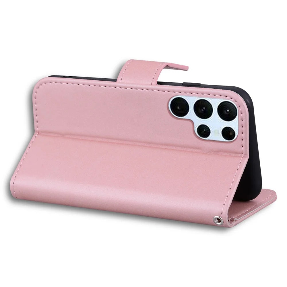 For Samsung Galaxy S23 Ultra Cover Cartoon Animal Pattern PU Leather Cell Phone Cases with Strap - Pink - 4