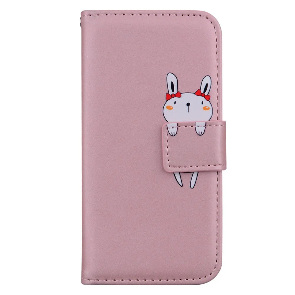 For Samsung Galaxy S23 Ultra Cover Cartoon Animal Pattern PU Leather Cell Phone Cases with Strap - Pink - 7