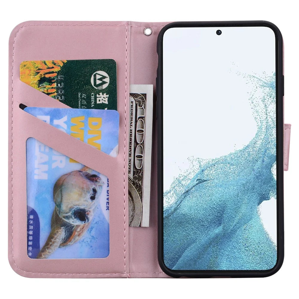 For Samsung Galaxy S25+ / S24+ Cartoon Animal Pattern Cover PU Leather Cell Phone Cases with Strap - Pink - 2