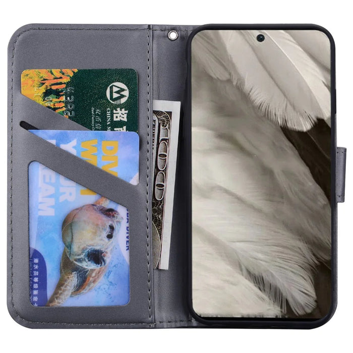 Cell Phone Cases for Google Pixel 8 Cartoon Animal Pattern PU Leather Cover - Grey - 2
