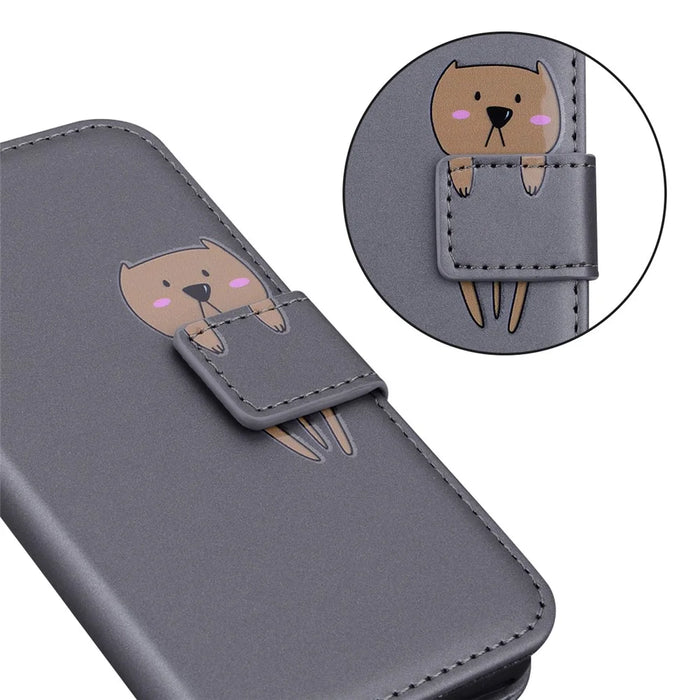 Cell Phone Cases for Google Pixel 8 Cartoon Animal Pattern PU Leather Cover - Grey - 5