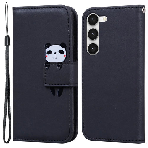 For Samsung Galaxy S24 Cartoon Animal Pattern Folio Flip PU Leather Cell Phone Cases with Strap - Black - 1