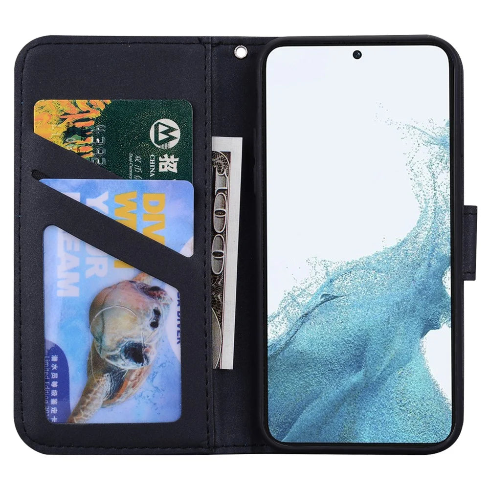 For Samsung Galaxy S24 Cartoon Animal Pattern Folio Flip PU Leather Cell Phone Cases with Strap - Black - 2