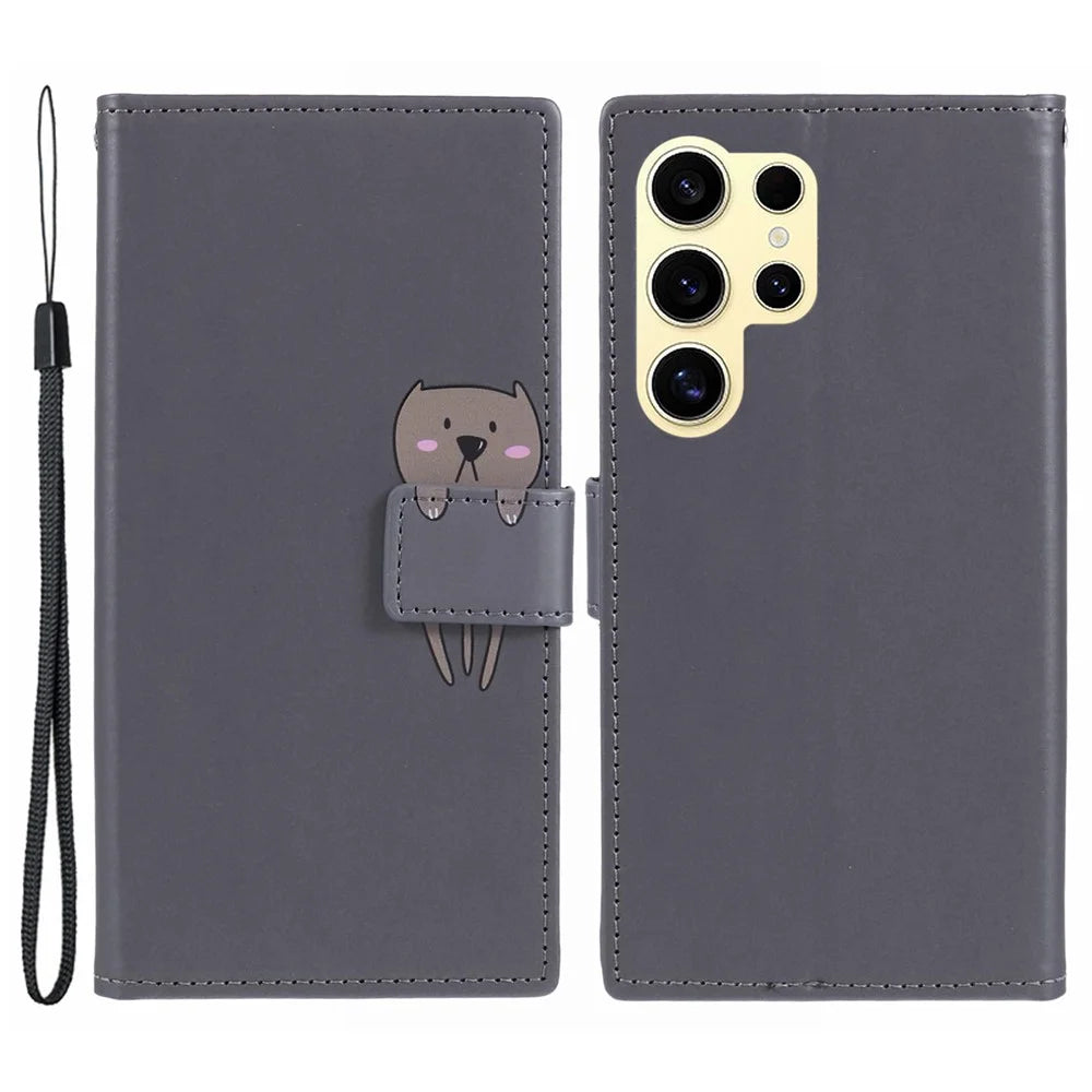 PU Leather Cover for Samsung Galaxy S24 Ultra Cartoon Animal Pattern Cell Phone Cases - Grey - 1