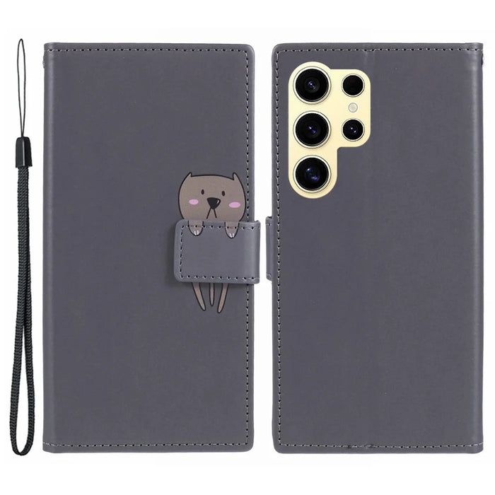 PU Leather Cover for Samsung Galaxy S24 Ultra Cartoon Animal Pattern Cell Phone Cases - Grey - 1