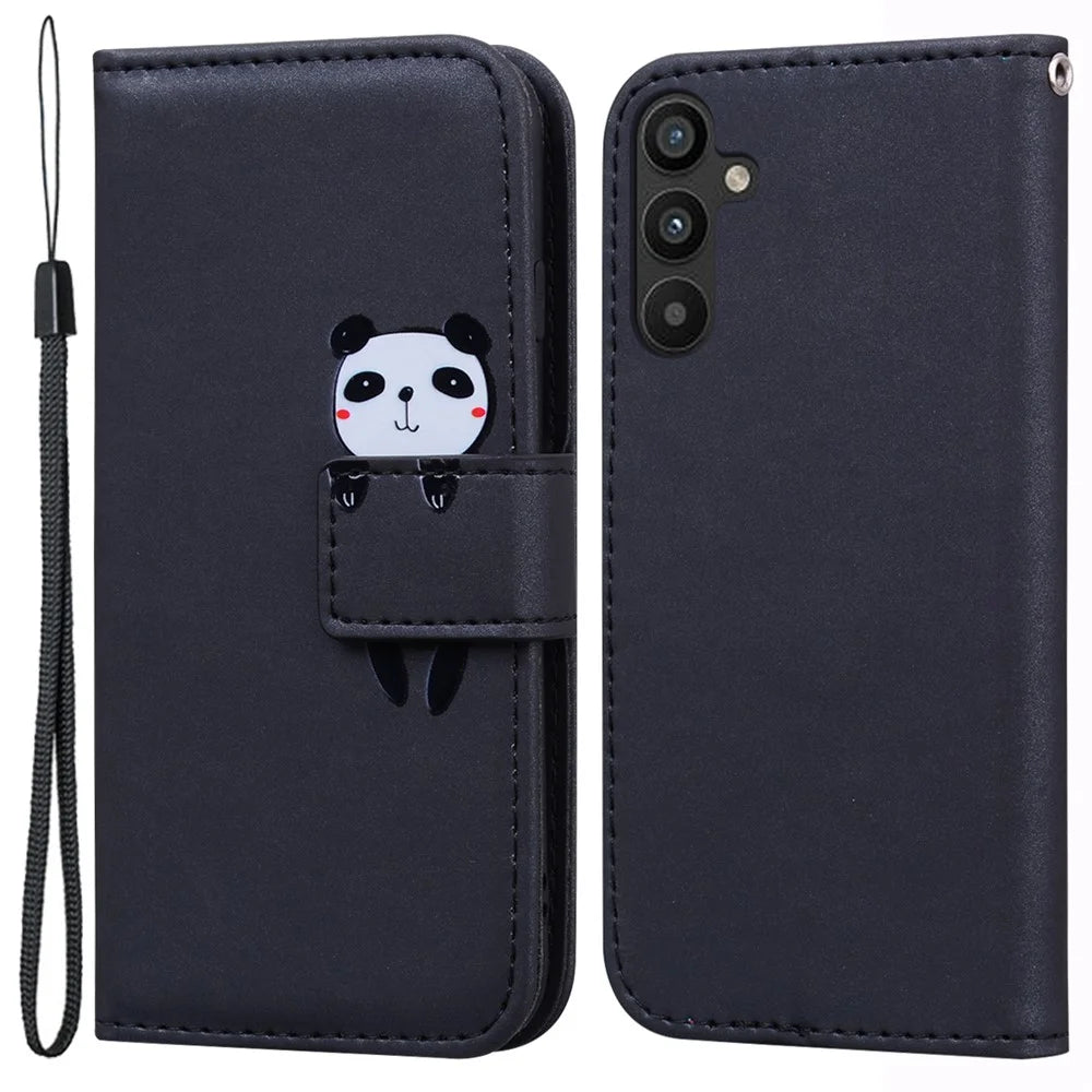 For Samsung Galaxy A34 5G Cartoon Animal Pattern Anti-drop Cell Phone Cases Leather Cover - Black - 1