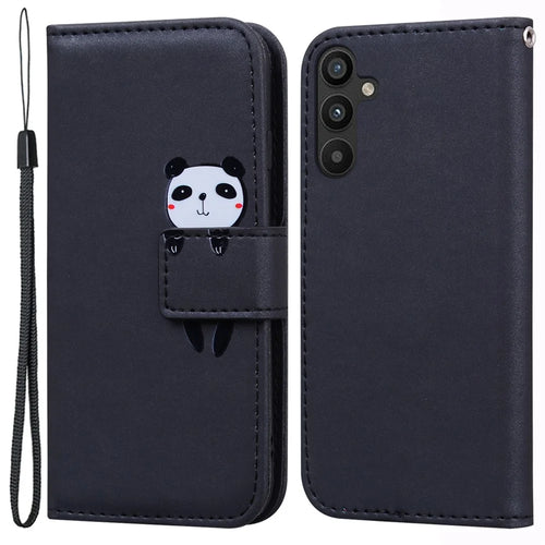For Samsung Galaxy A34 5G Cartoon Animal Pattern Anti-drop Cell Phone Cases Leather Cover - Black - 1
