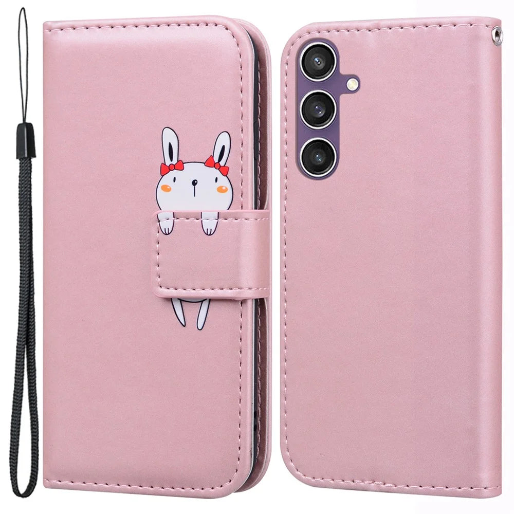 For Samsung Galaxy S23 FE Cartoon Animal Pattern Cell Phone Cases Book Style Leather Cover - Pink - 1