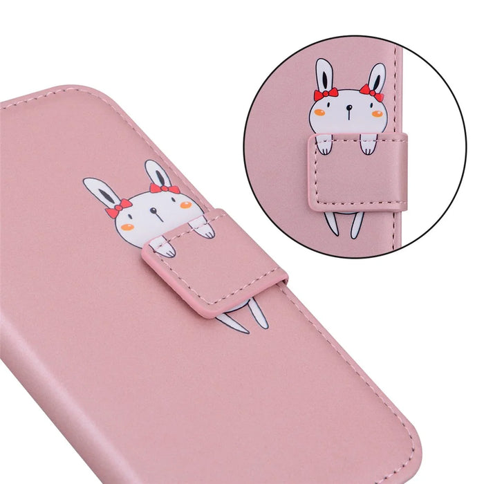 For Samsung Galaxy S23 FE Cartoon Animal Pattern Cell Phone Cases Book Style Leather Cover - Pink - 5
