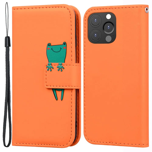 For iPhone 13 Pro 6.1 inch Cover Cartoon Animal Pattern PU Leather Wallet Cell Phone Case - Orange - 1