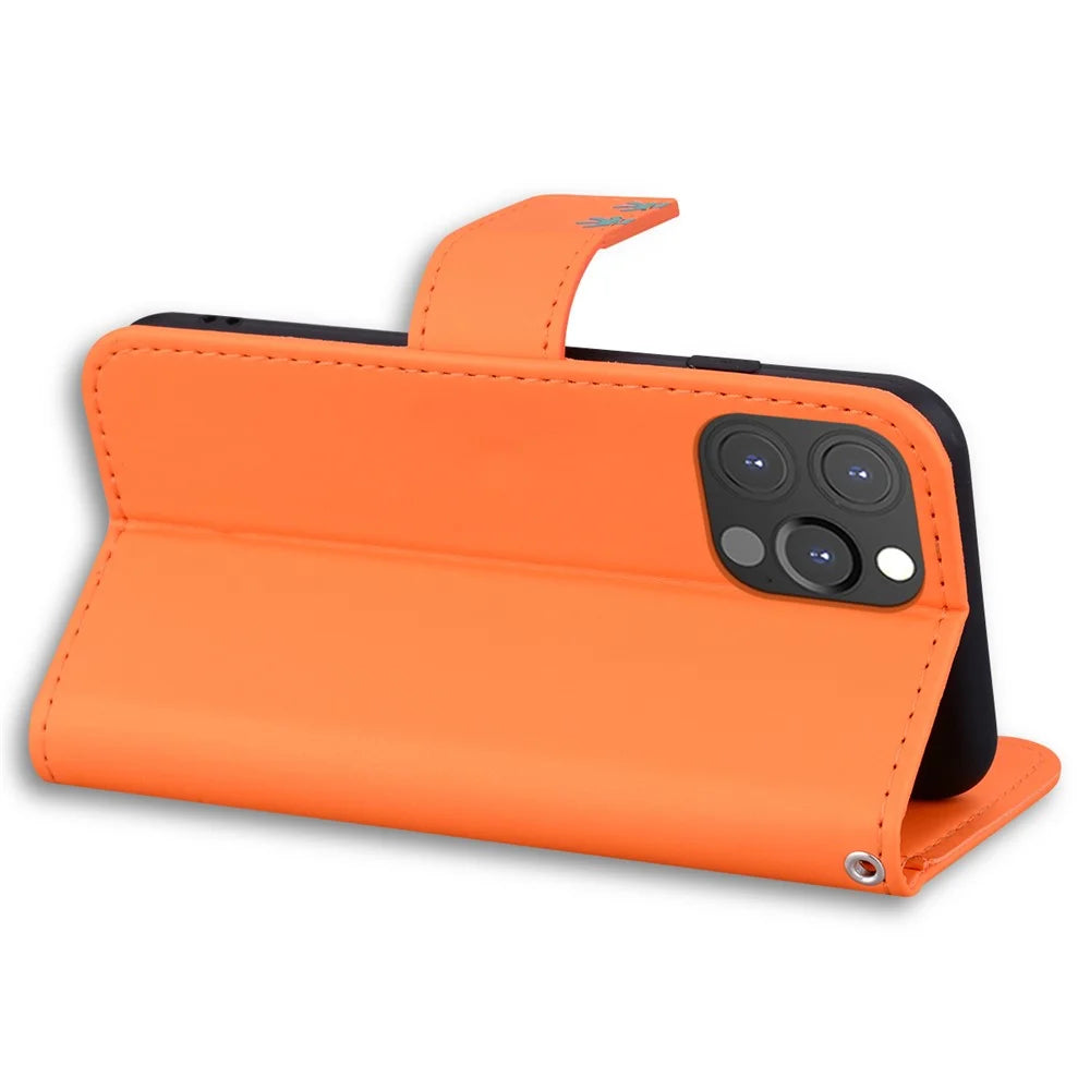 For iPhone 13 Pro 6.1 inch Cover Cartoon Animal Pattern PU Leather Wallet Cell Phone Case - Orange - 4