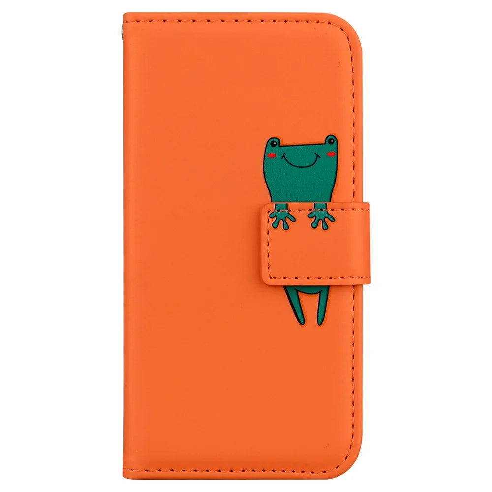 For iPhone 13 Pro 6.1 inch Cover Cartoon Animal Pattern PU Leather Wallet Cell Phone Case - Orange - 7