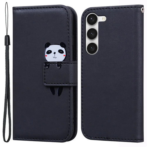 For Samsung Galaxy S23 Cell Phone Case Cartoon Animal Pattern Leather Stand Cover - Black - 1