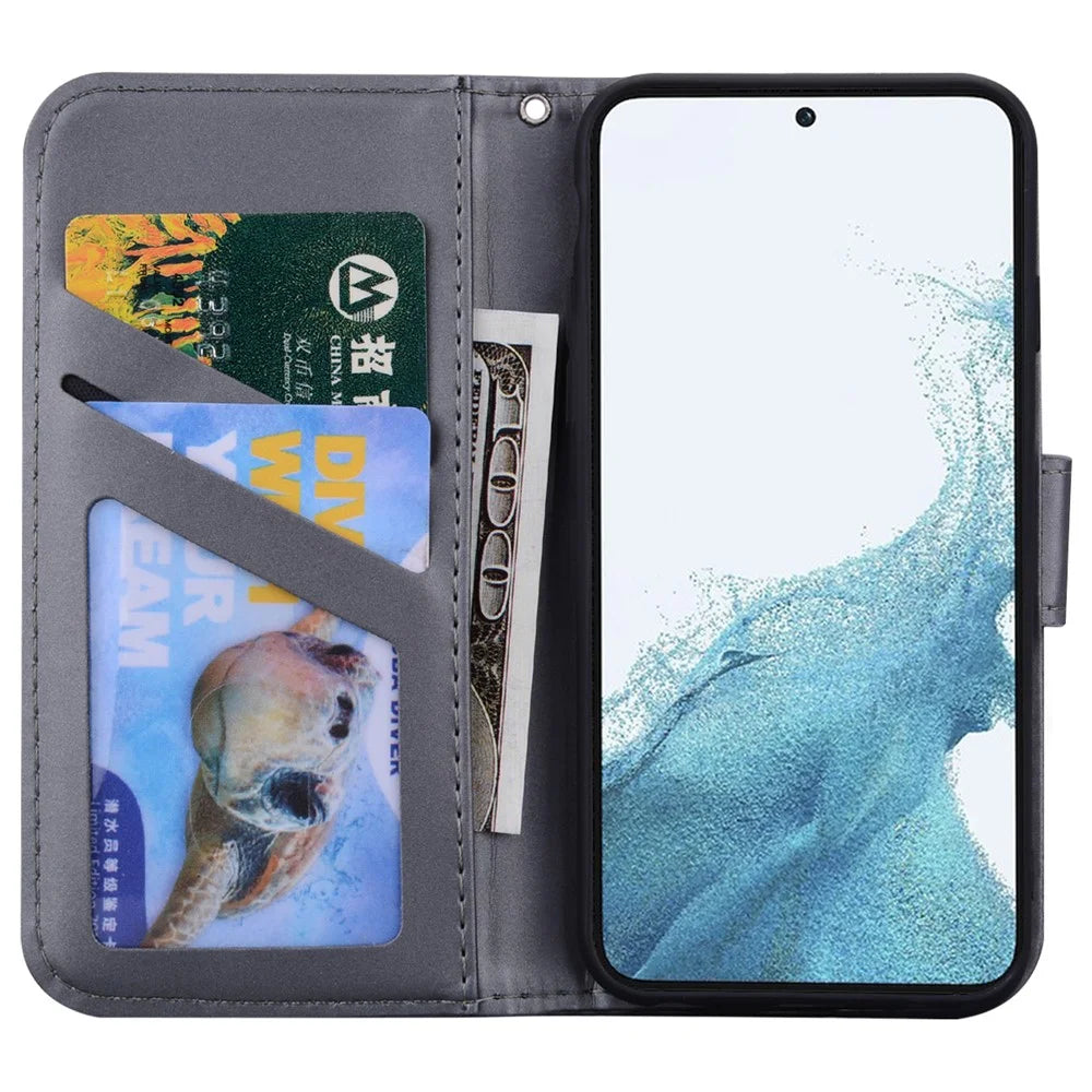 For Samsung Galaxy S23+ Cell Phone Case Cartoon Animal Flip PU Leather Shell with Strap - Grey - 2
