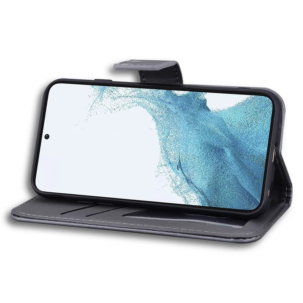 For Samsung Galaxy S23+ Cell Phone Case Cartoon Animal Flip PU Leather Shell with Strap - Grey - 3