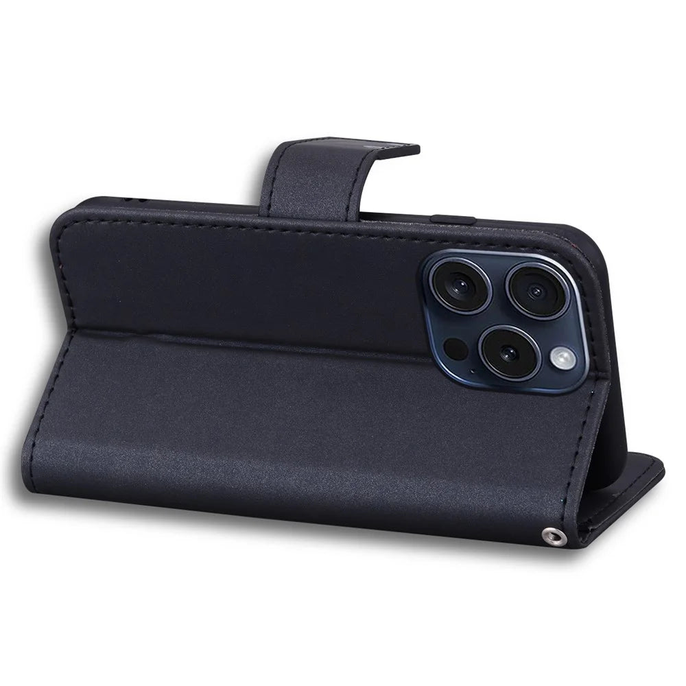 For iPhone 15 Pro Cell Phone Case Cute Animal Pattern PU Leather Cover with Wallet - Black - 4
