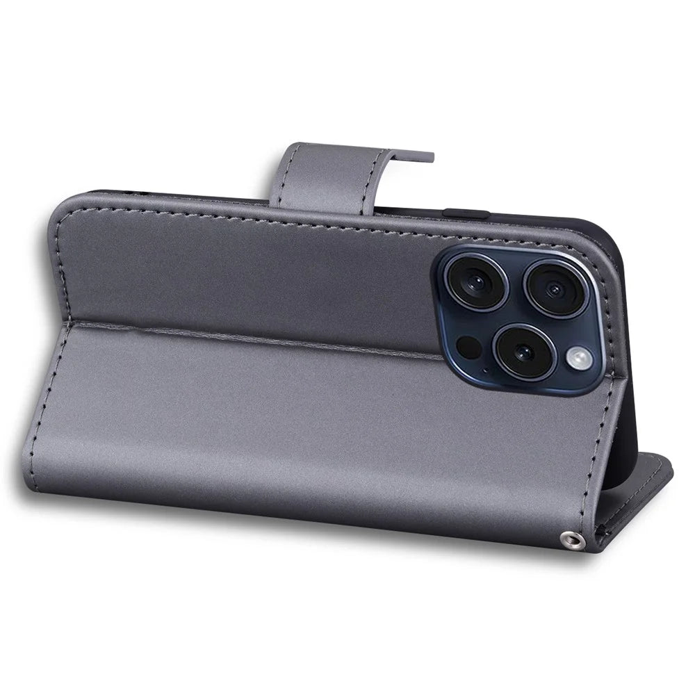 For iPhone 15 Pro Max Cover Cute Animal Pattern Leather Wallet Stand Cell Phone Case - Grey - 4