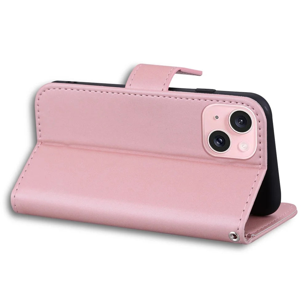For iPhone 15 Plus Cell Phone Case Cartoon Animal Pattern Anti-drop PU Leather Cover - Pink - 3