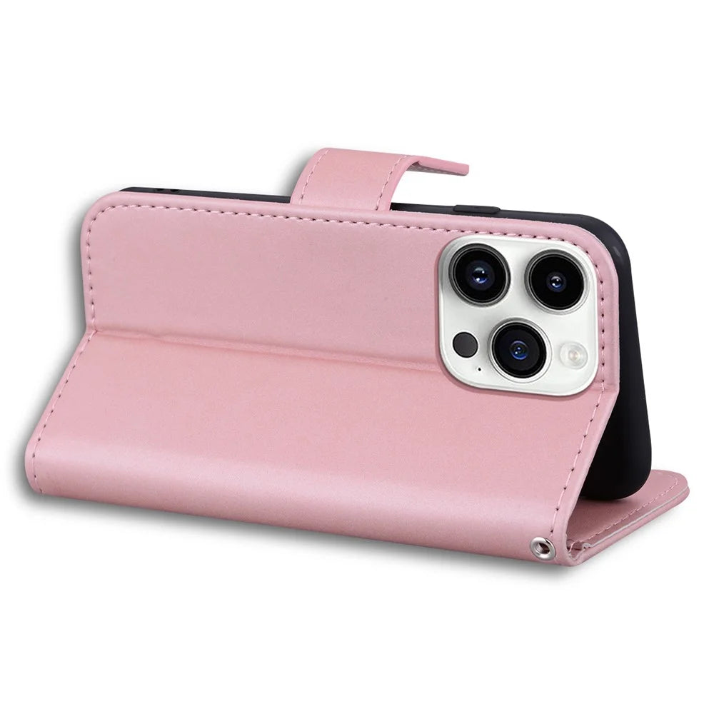 For iPhone 14 Pro Max Cell Phone Case Animal Pattern PU Leather Wallet Stand Cover with Strap - Pink - 4