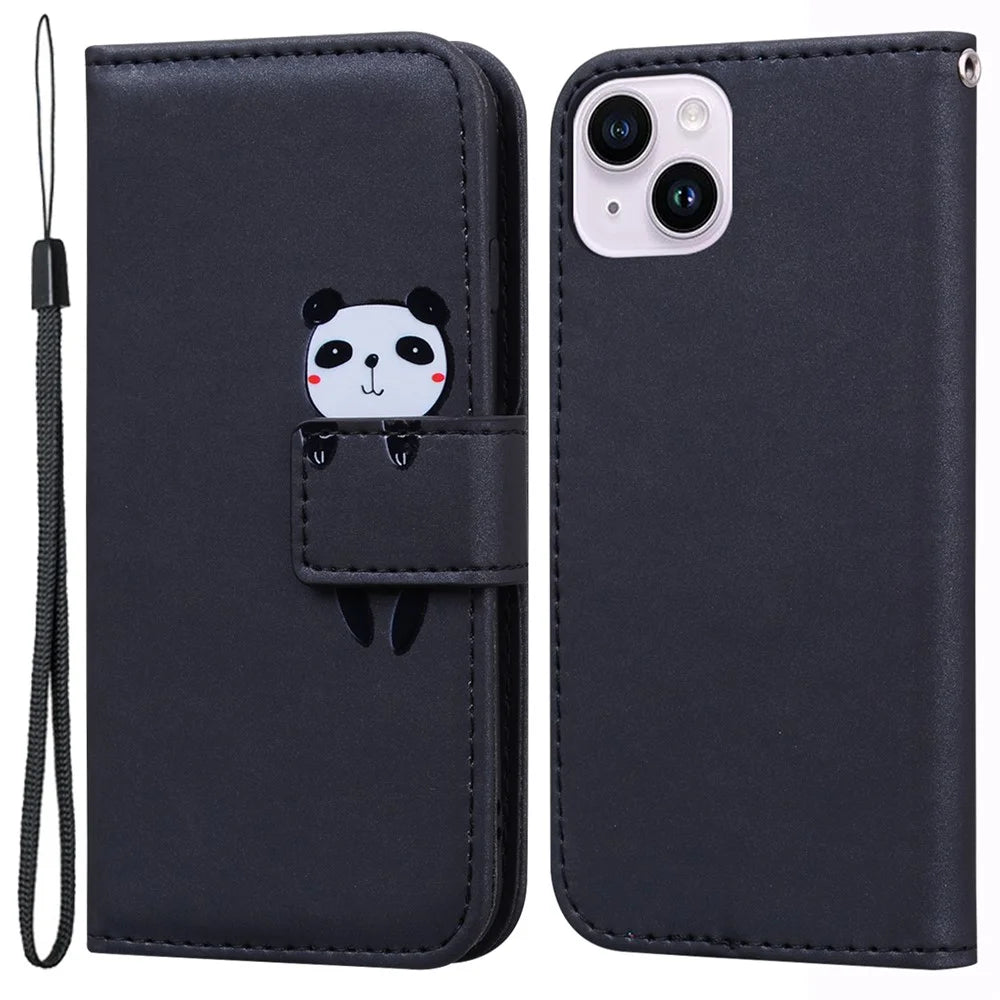 For iPhone 14 Plus Cell Phone Case Anti-drop PU Leather Wallet Stand Cover - Black - 1