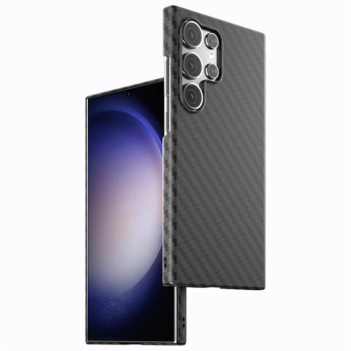For Samsung Galaxy S23 Ultra Case Carbon Fiber Texture Ant-fingerprint Smartphone Back Cover - Black - 1