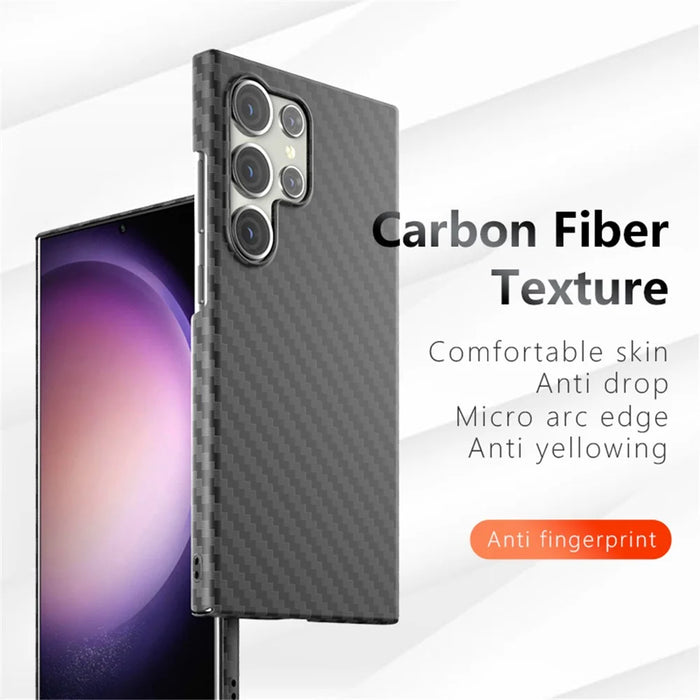 For Samsung Galaxy S23 Ultra Case Carbon Fiber Texture Ant-fingerprint Smartphone Back Cover - Black - 2