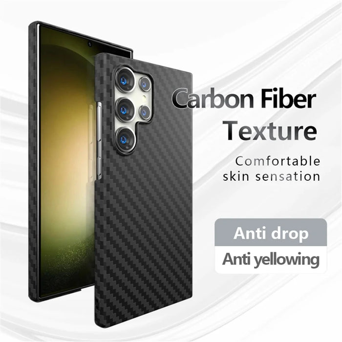 For Samsung Galaxy S23 Ultra Case Carbon Fiber Texture Ant-fingerprint Smartphone Back Cover - Black - 3