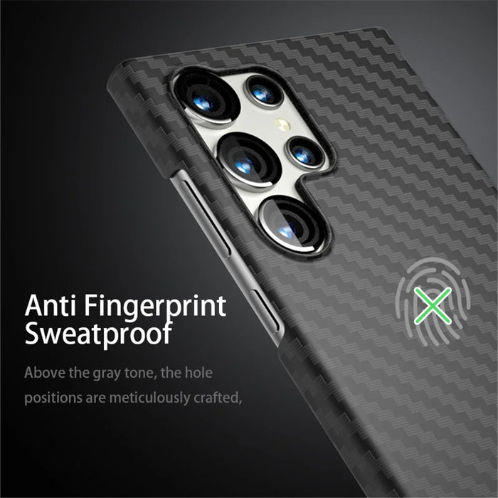 For Samsung Galaxy S23 Ultra Case Carbon Fiber Texture Ant-fingerprint Smartphone Back Cover - Black - 5