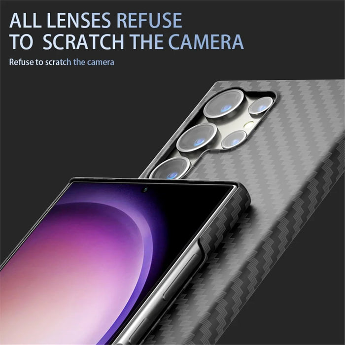 For Samsung Galaxy S23 Ultra Case Carbon Fiber Texture Ant-fingerprint Smartphone Back Cover - Black - 6