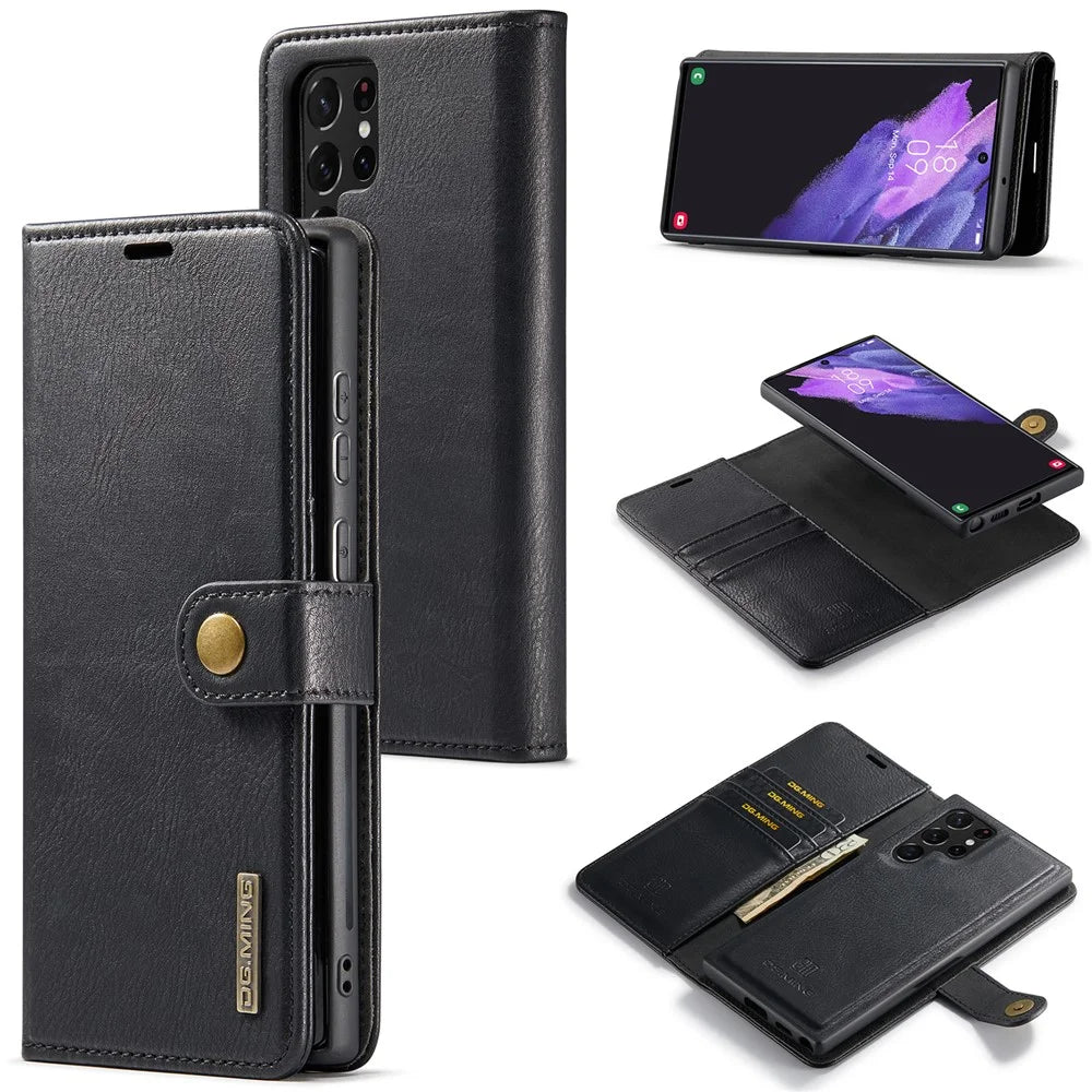 DG.MING for Samsung Galaxy S24 Ultra Case Detachable Split Leather Cover with Stand Wallet - Black - 1