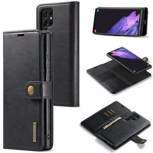 DG.MING for Samsung Galaxy S24 Ultra Case Detachable Split Leather Cover with Stand Wallet - Black - 1
