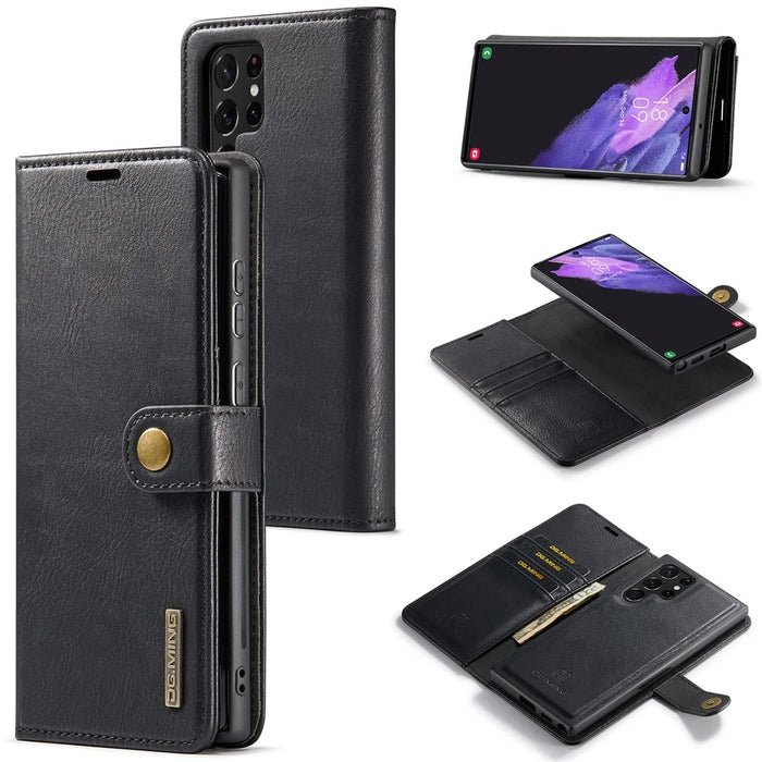 DG.MING for Samsung Galaxy S24 Ultra Case Detachable Split Leather Cover with Stand Wallet - Black - 1